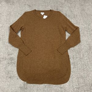 J Crew Sweater Womens XS Brown Cotton Merino Wool Knit Pullover Tunic New